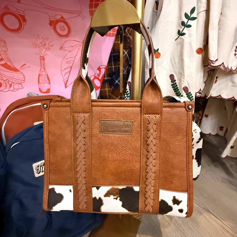 Wrangler Brown and Cowprint Tote Bag